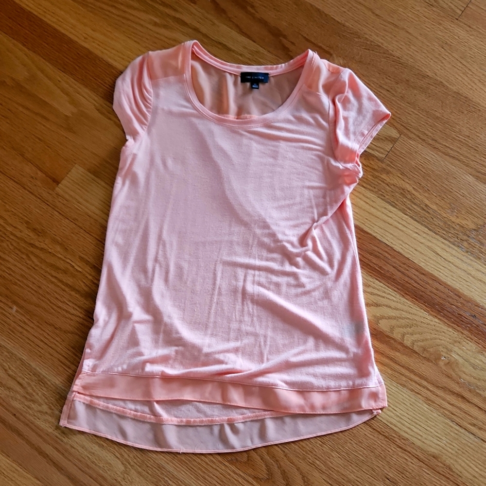 The Limited size XS peach short sleeve shirt, sheer detail on top and bottom